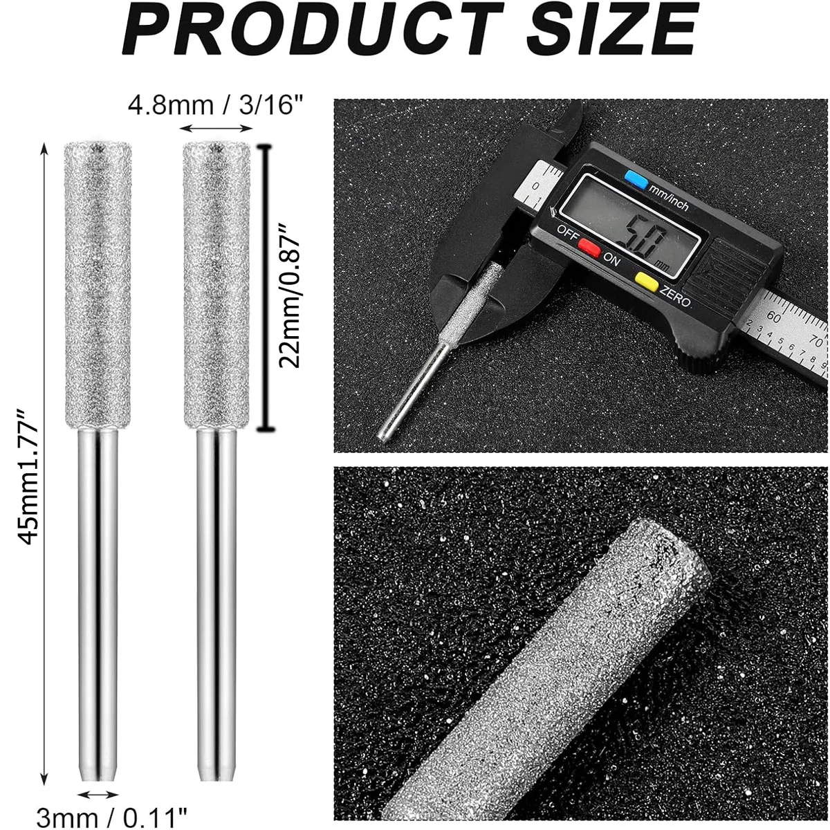 16 Pz 3/16 "Diamond Rivestito Motosega Affilacoltelli Pietra Cilindrica Burr Abrasivo Motosega File Lucidatura Oro Sega Affilatura 4.8mm