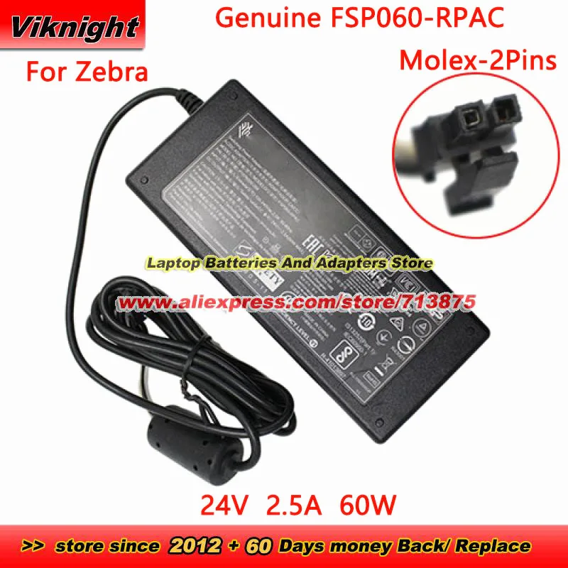 

Genuine Zebra FSP060-RPAC AC Adapter P1076000-004 24V 2.5A 60W Power Supply with 2 Pins Power Adapter Charger