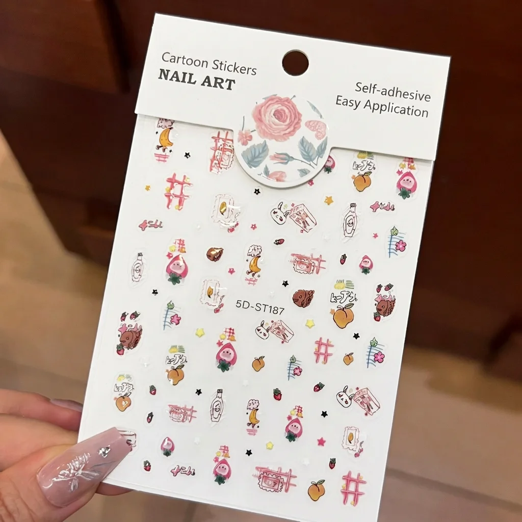 Nail Art Stickers Cute Cartoon Manicure Decals for Women Girls Birthday Party Daily Wear Waterproof PVC Self-Adhesive Set