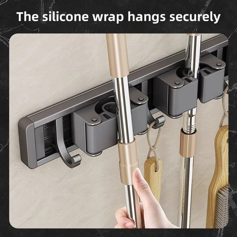 Mop and Broom Organizer Mop Holder Rack Mop Holder Wall Mounted Strong Broom Mop Holder Self With 5 Hooks Organizers Hang Broom image 5