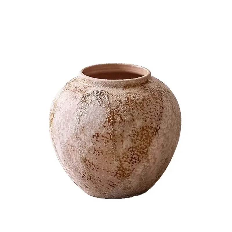 High‑End Niche Mottled Old Coarse Pottery Jar Wabi‑Sansan‑Wind Ceramic Vase Flower Arrangement Ornament Home Decor