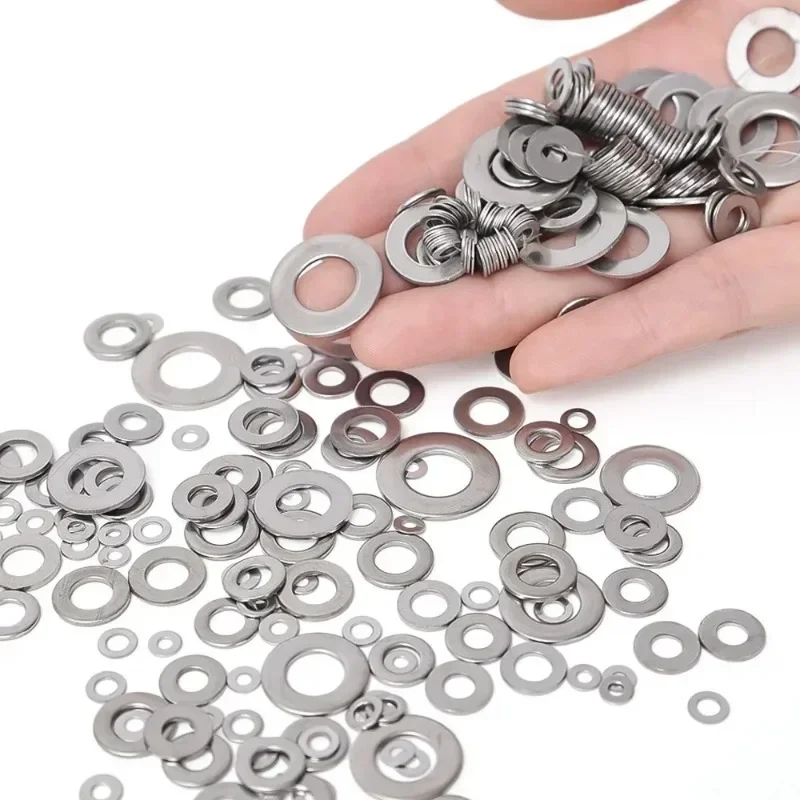 Stainless Steel Flat Washers Metal O Ring Fasteners Gaskets Assortment Kits M2 M2.5 M3 M4 M5 M6 M8 M10 Flat Washers Grommets