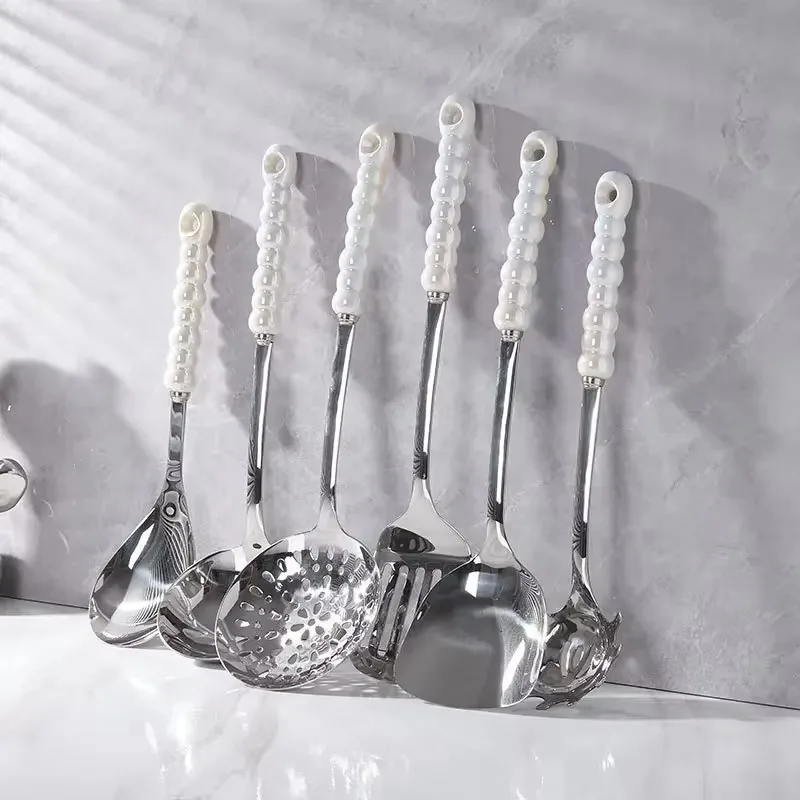 D20 Light Luxury Ceramic Handle Stainless Steel Kitchen Utensils Set Seven-piece High Value Spoon Household Spatula Wholesale