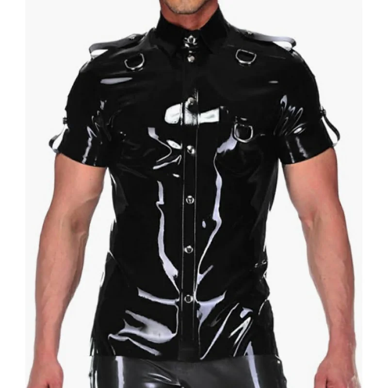 

Men's latex top with D-ring decoration