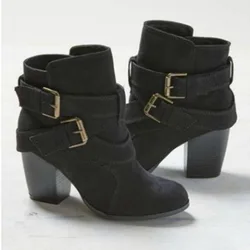 Botines de tacón alto grueso para mujer, botas de goma con hebilla, informales, estilo Chelsea, talla grande
