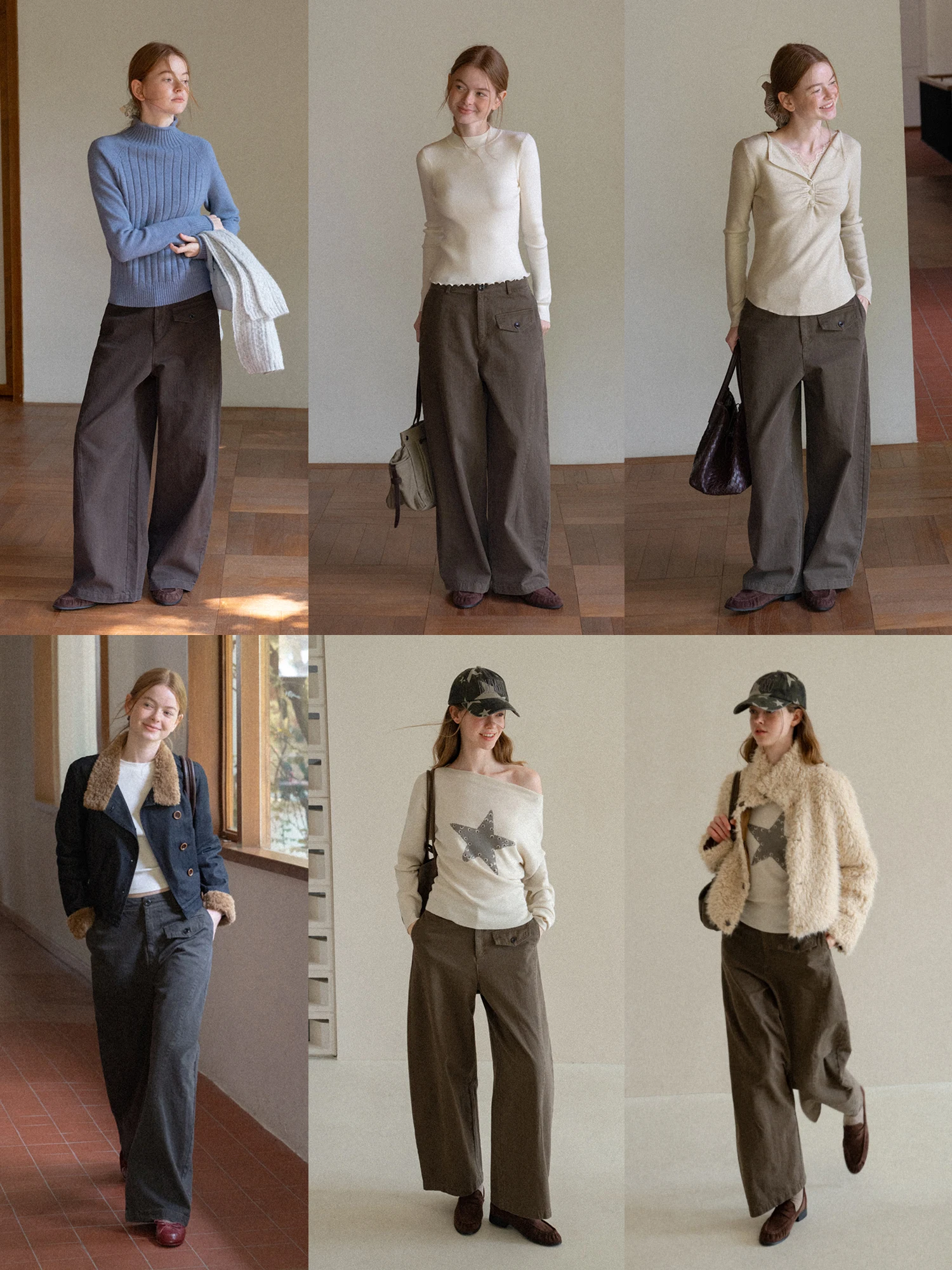 High Waist Wide Leg Pants Women's Casual Style Workwear Design Autumn Winter Loose Commute Simple Divided Line Pants