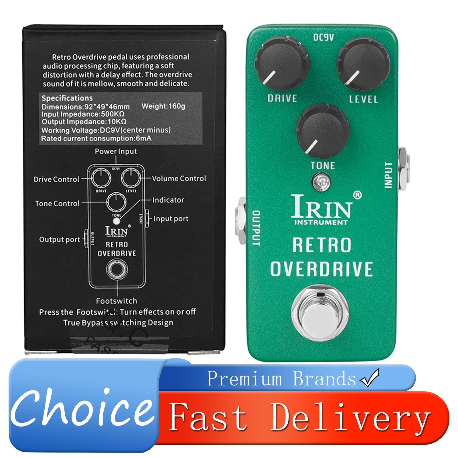 

Эффект-педаль IRIN Retro Overdrive для гитары, миниатюрный, с функцией True Bypass, модель RS-01, аксессуары для электрогитары