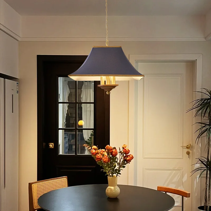 Vintage Antique Style Pendant Lights with Solid Wood Fabric Single Head Designer Restaurant Bar Homestay Hanging Line Chandelier