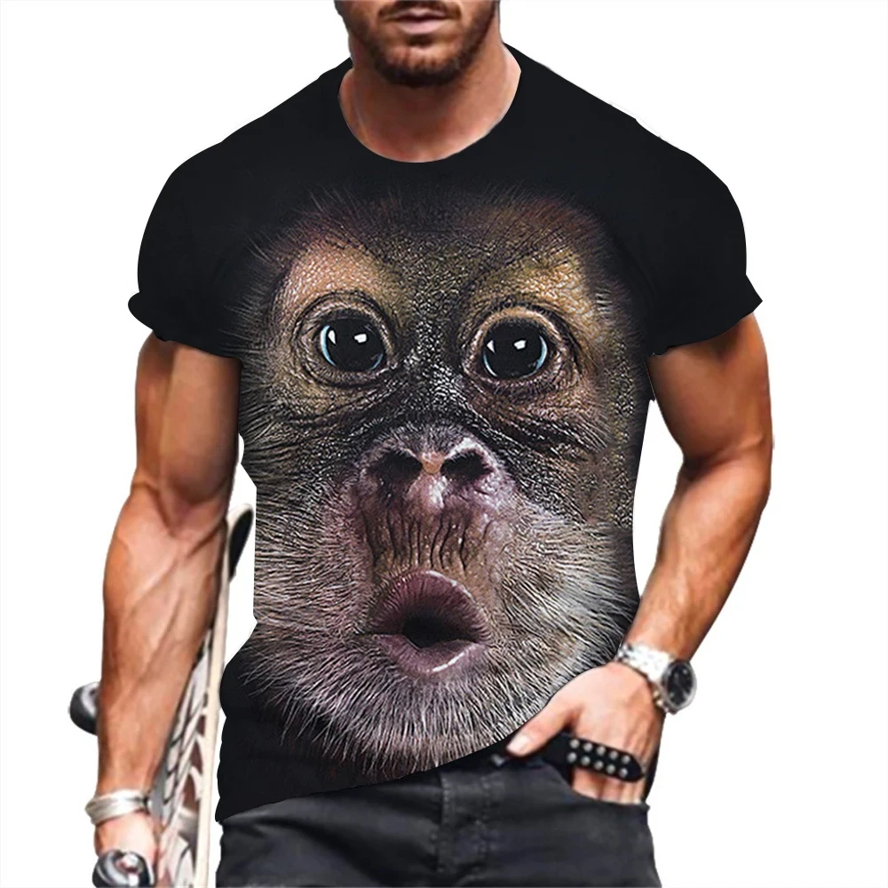 Gorilla Exaggerated Expression 3D O-Neck Top 2024 Summer Casual Funny Casual Fashion Street Style Comfortable Men's New T-shirt