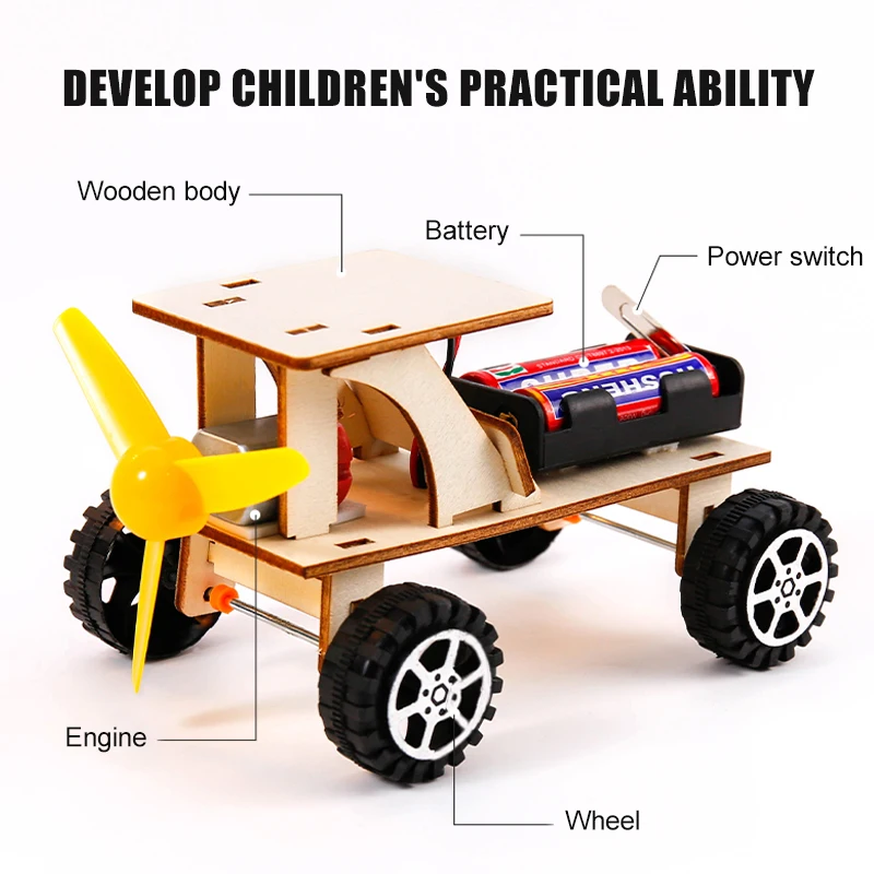 Kit de experimento de ciencia DIY para niños, juguete de construcción de modelo de ensamblaje de madera, Robot eléctrico STEM, rompecabezas de