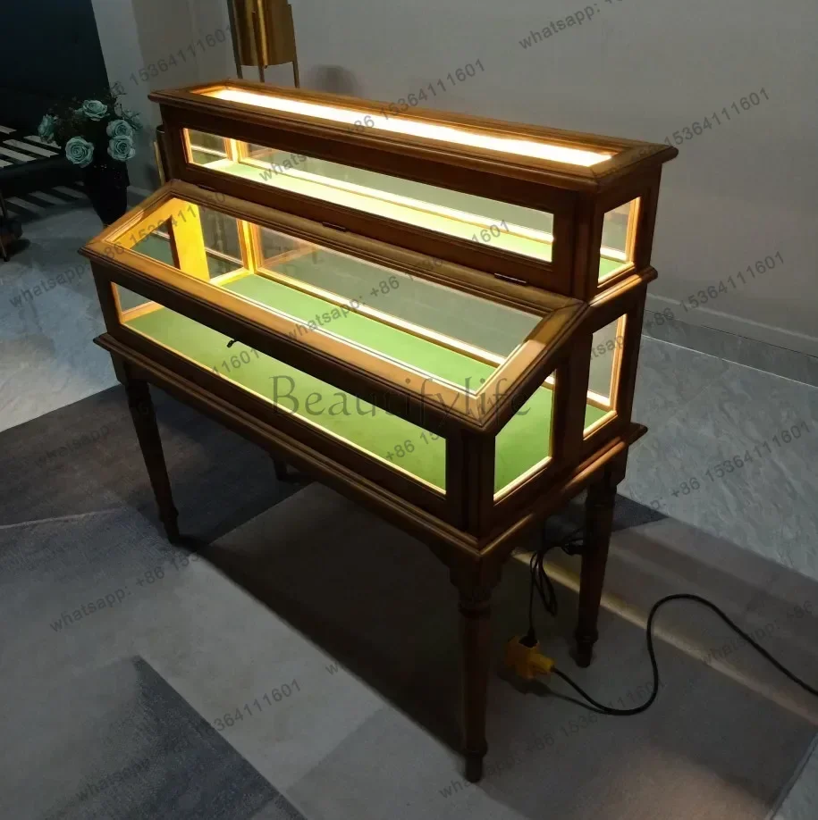 

yj9 Double-layer Display Cabinet, All Solid Wood Display Cabinet, Nostalgic Locker, Neutral Lamp Decorative Cabinet