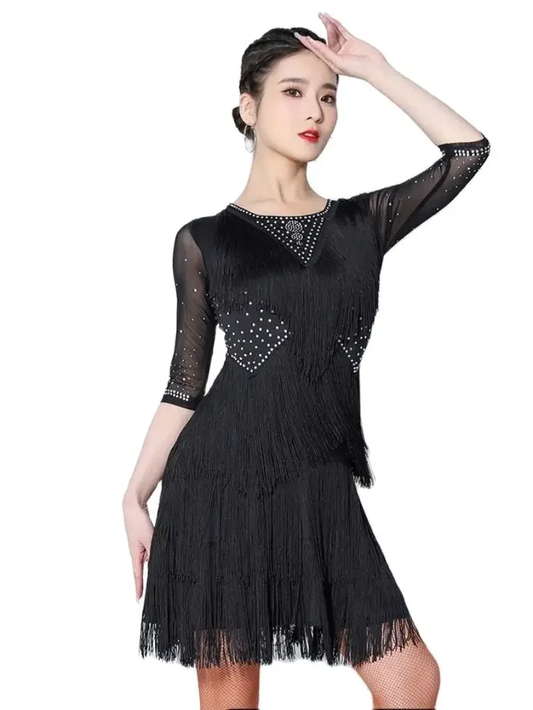 Latin dance dress performance dress for women 2023 new rumba competition dress adult group performance dress tassel dress