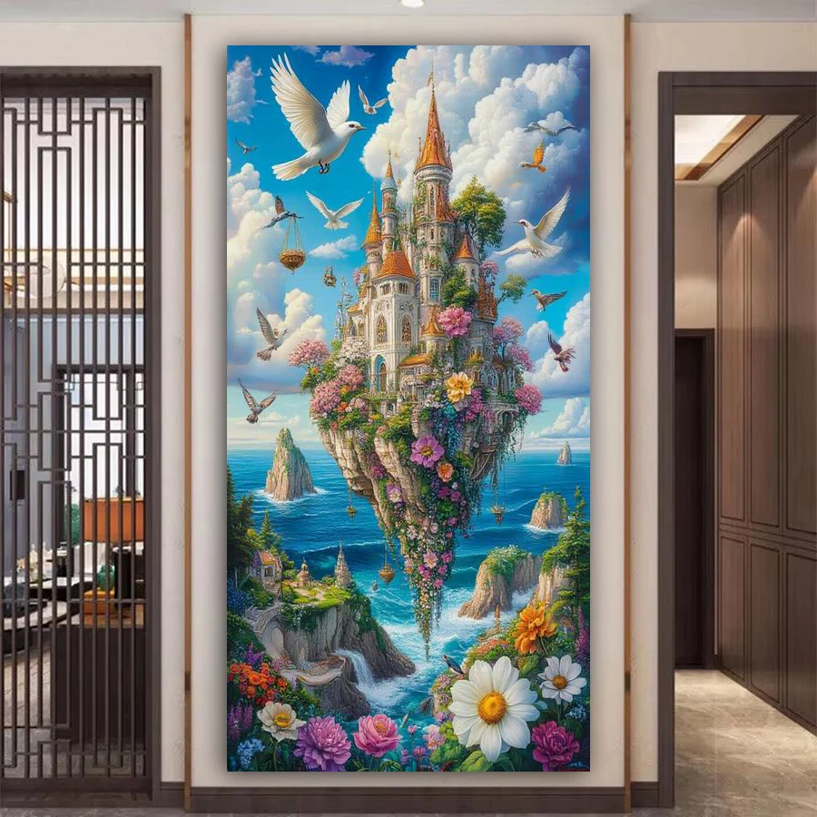 

Magical Castle White Dove Diy Diamond Arts Painting New Collection Large Size Scenery Full Drill Mosaic Embroidery Picture