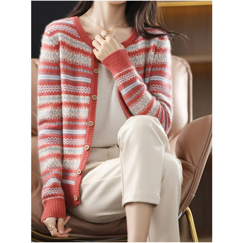 Fashion O-Neck Spliced Button Casual Cardigan Sweaters Women's Clothing 2023 Autumn Winter Loose Knitted All-match Tops