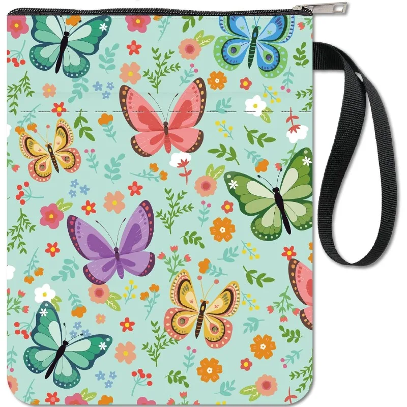 1pc Butterfly Book Sleeve Flower Book Covers Protector for Paperbacks Washable Fabric Cloth Pouch Case Bag with Zipper