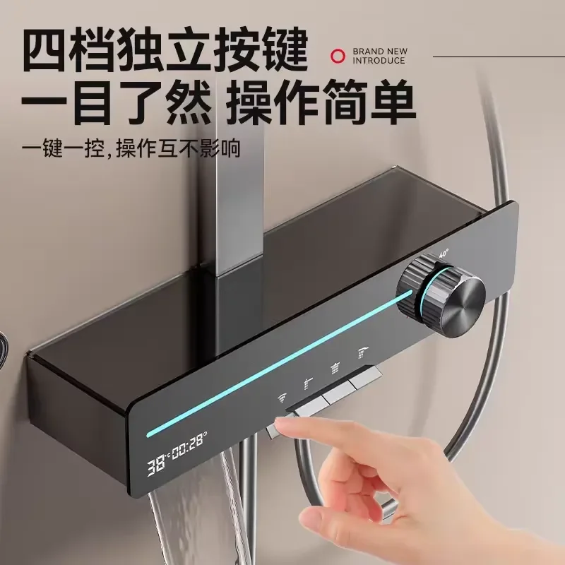 Hotel-Grade Chrome LED Thermostatic Shower System Single-Handle Bath Shower Faucets Soft Rain Massage Jet Made Ceramic view 3