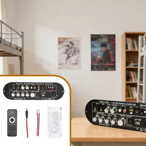 2.1 Channel Digital Power Amplifier Board D1000 Bluetooth 5.0 50W×2+100W Subwoofer Dual MIC KTV DSP FM USB TF AUX DC15-18V