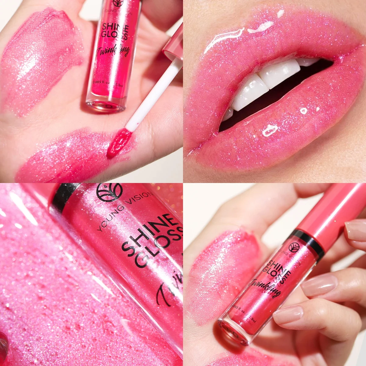 ヤングビジョン 7色リキッドリップグロス 長持ちグリッターリップグロス 保湿キラキラパールリップグロス メイクアップルック