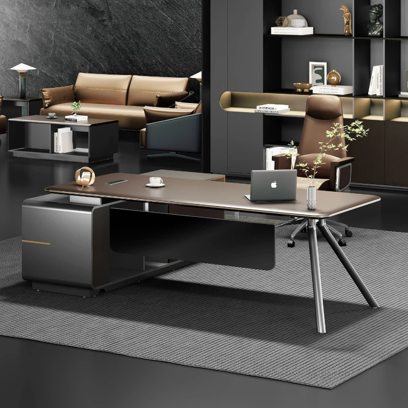 

Light luxury high-end boss desk, new high-end office furniture E0 skin-feeling lifting manager desk