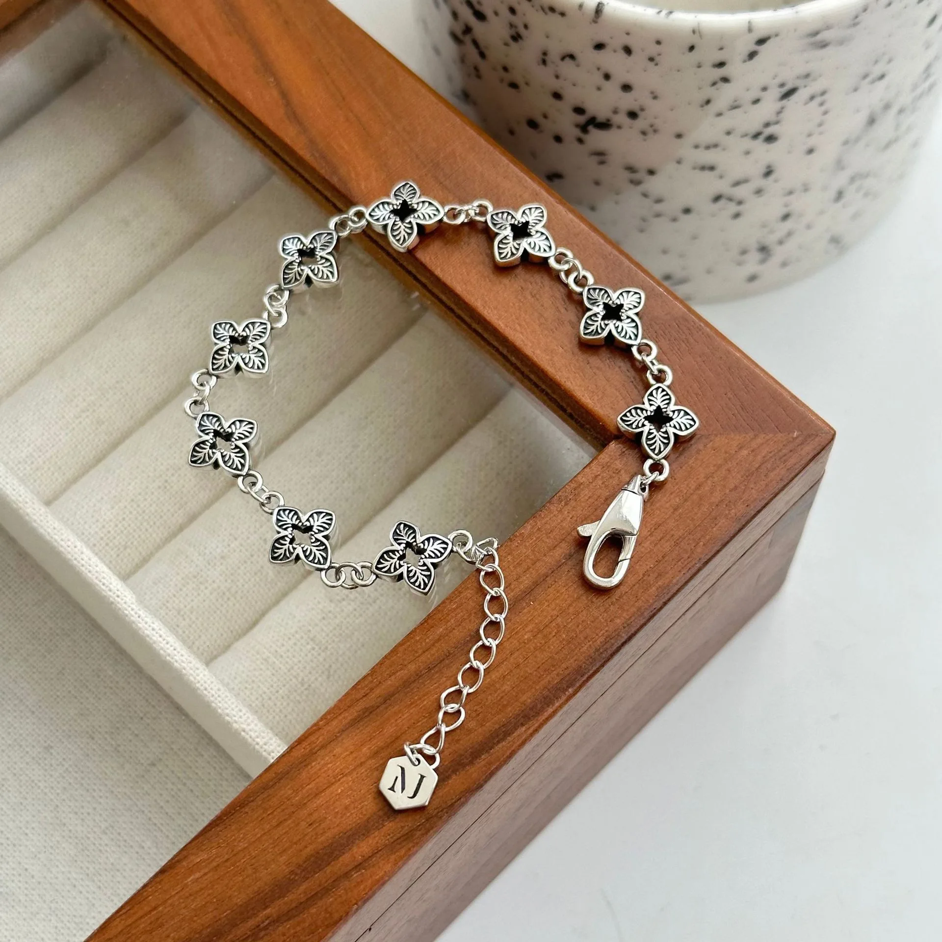 925 فضة أساور للنساء الرجال سلسلة اكسسوارات الاتجاه خمر بسيطة الرجعية سلسلة FlowerPendant مجوهرات الحفلات هدية