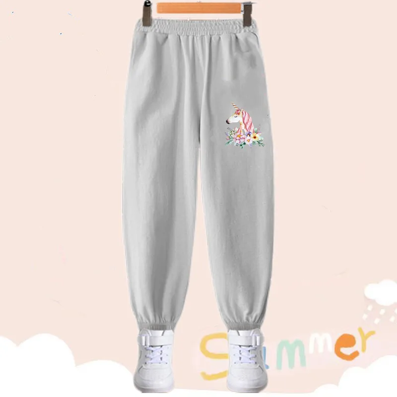 Girls Flower Unicorn Thin Anti-mosquito Pants Kids Summer New Harem Pants Children Cotton trousers Pajama Pants