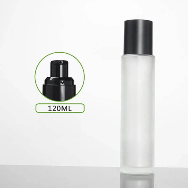 

120ml frosted/green/blue glass pump bottle matte black lid for serum/lotion/emulsion/foundation/toner skin care packing