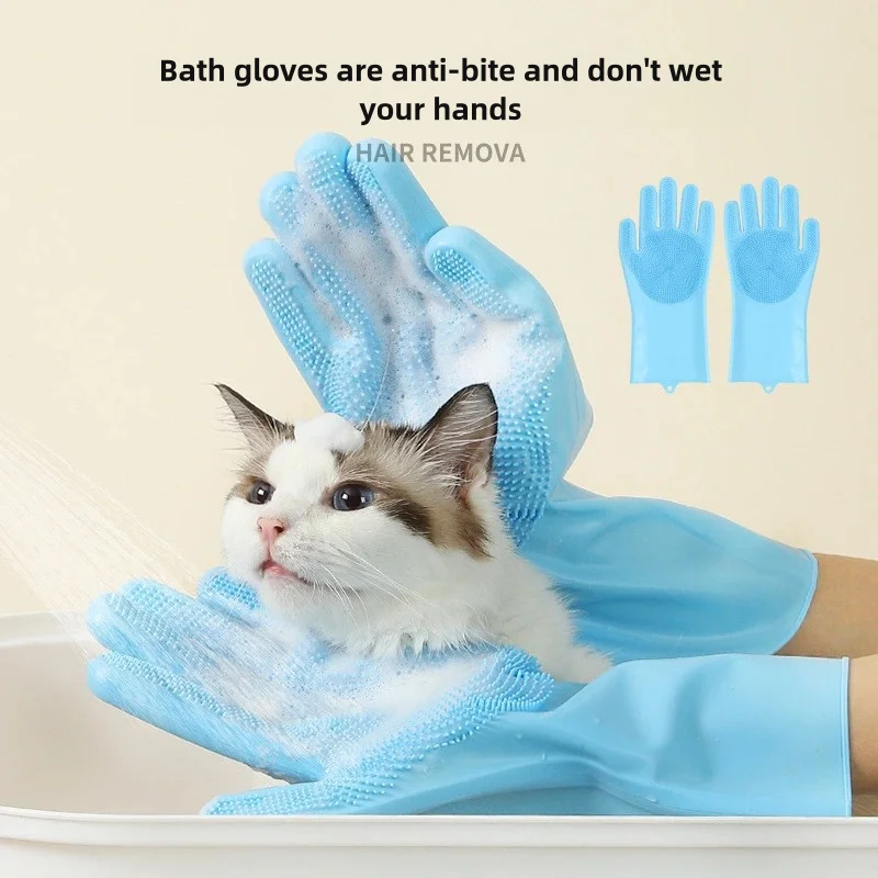 Pet Grooming Cleaning Gloves Dog Cat Bathing Shampoo Glove Scrubber Magic Dishwashing Cleanner Sponge Silicon Hair Removal Glove