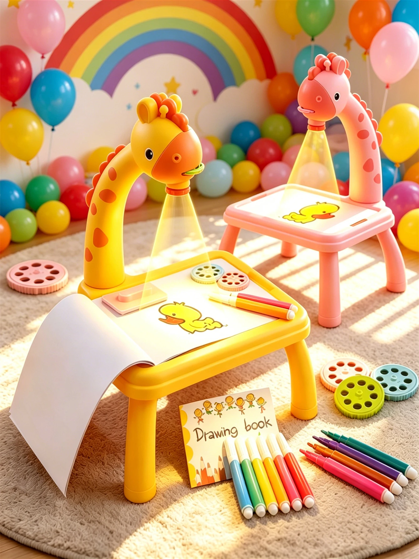 Projection Drawing Board, Painting Table, Educational Multifunctional DIY Writing Board Toys with 12 Watercolor Pens