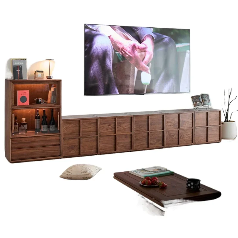 North American black walnut TV cabinet living room medieval module combination side cabinet retro multi-function