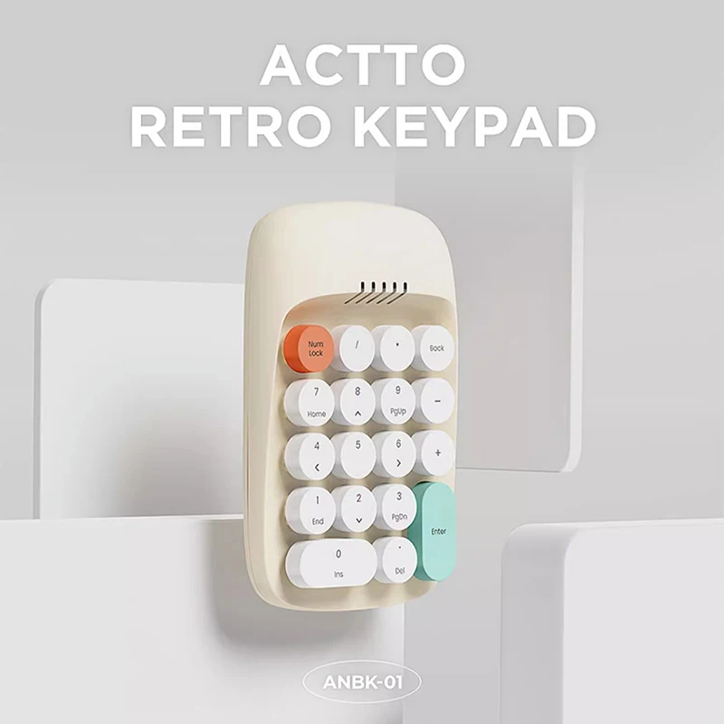 

ACTTO Retro Wireless & Bluetooth Keypad Dual Mode Numeric Keyboard Mechanical Feel Can Connect three Devices Simultaneously