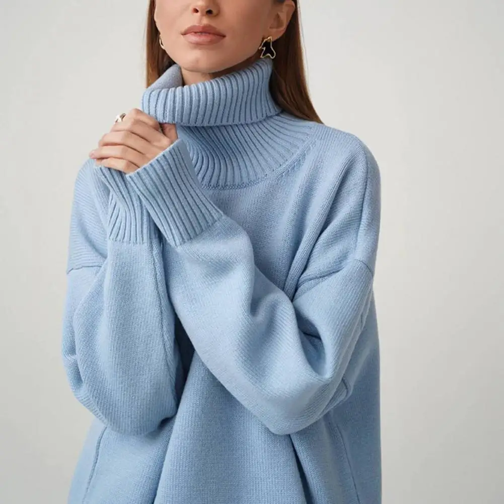 Pullover Sweater Women Winter Sweater Elegant High Collar Women's Sweater with Ribbed Trim Loose Fit Pullover Top in for Stylish