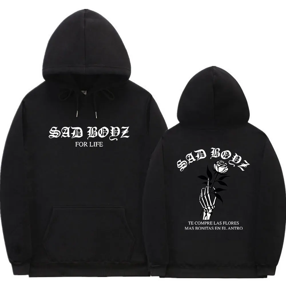 Junior H Las Flores Hoodie Sad Boyz Tour Merch Print Pullover Hoodies Men Women Fashion Hip Hop Oversized Long Sleeve Sweatshirt