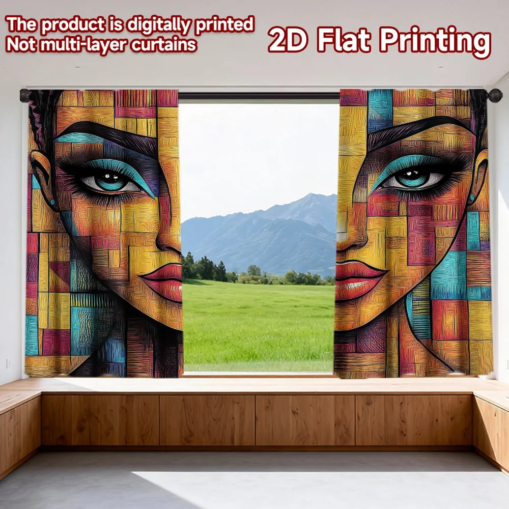 

2D flat printing 2pcs Party Curtain Vibrant Geometric Digital Printed Polyester Drapes Festive Holiday Use for Bedroom Living