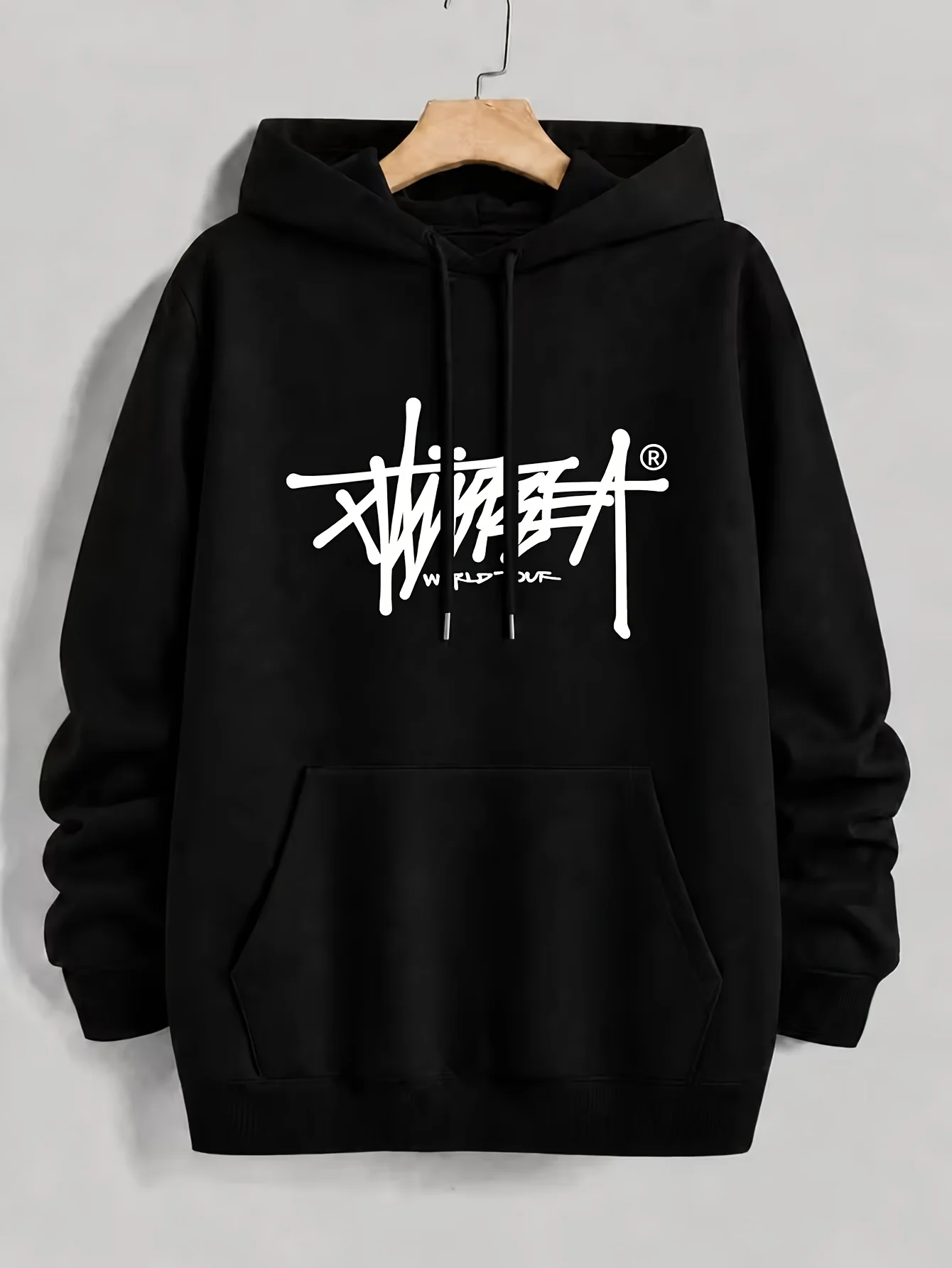 2026 New Men Autumn Winter Thick Hoodie Stussy Style Graffiti Print Oversized Fleece Pullover Casual Hooded Sweatshirt