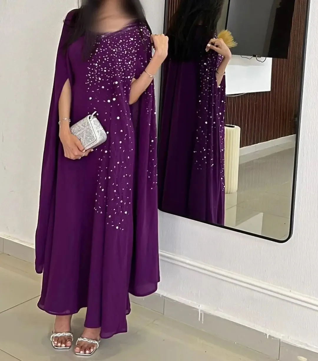 Vintage Long Sleeves Scoop Neck Prom Dresses Beadings Sequins Chiffon Ankle Length Vestidos De Fiesta Evening Dresses