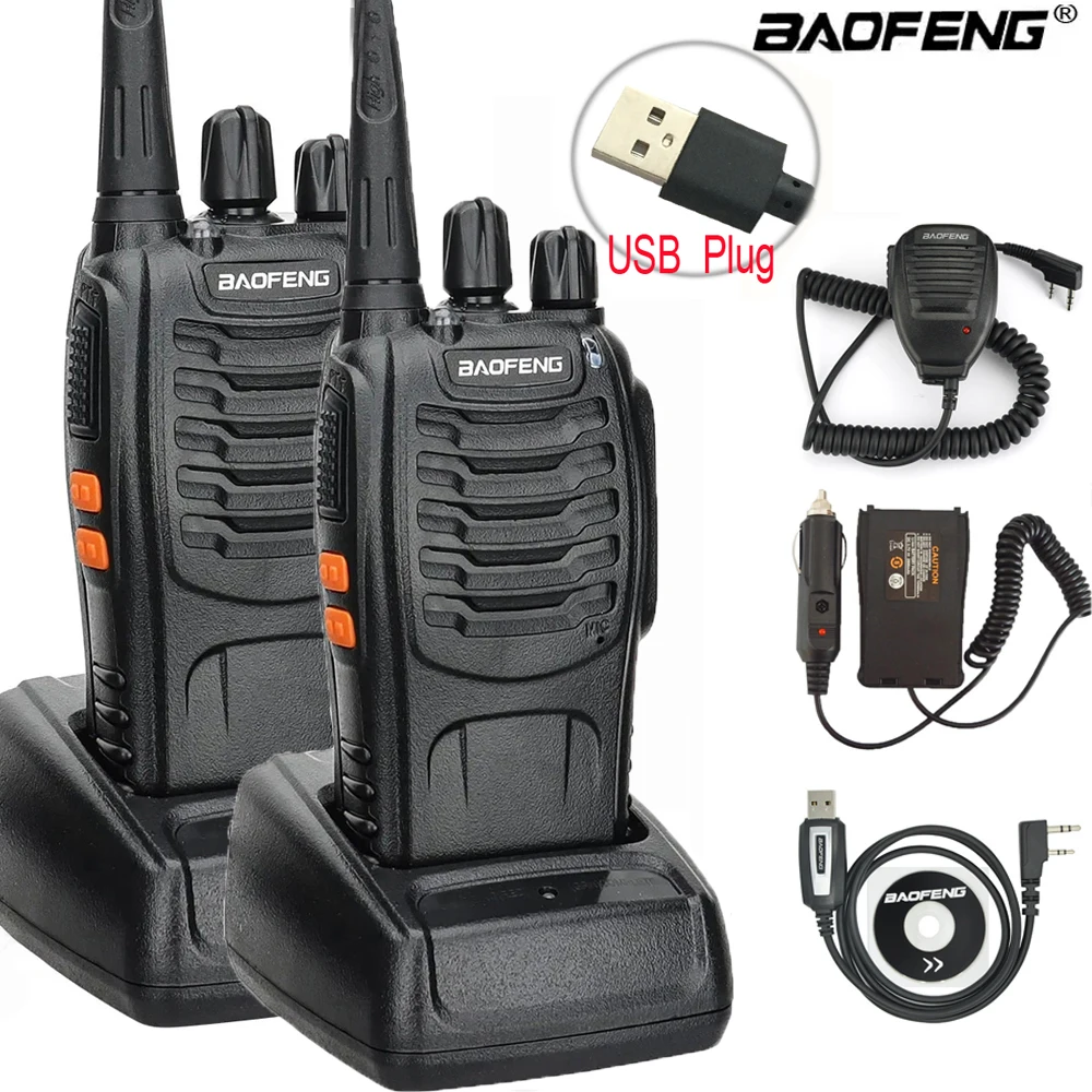 BF-888S Walkie Talkie 2PCS UHF Two-Way Portable Radio USB Charger Two Way Communication Radio Channel 16 self-driving travelling