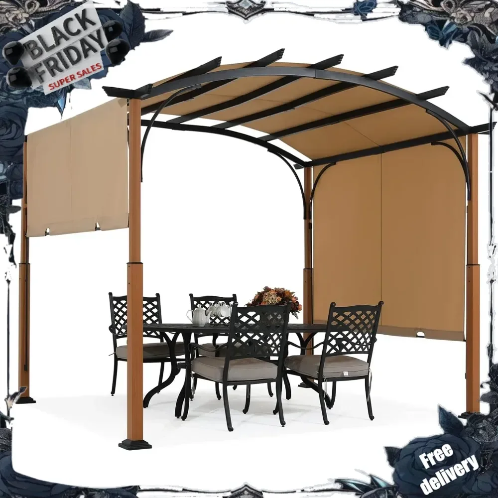 10' X 10' Outdoor Retractable Pergola with Sun Shade Canopy Patio Metal Garden Pergola