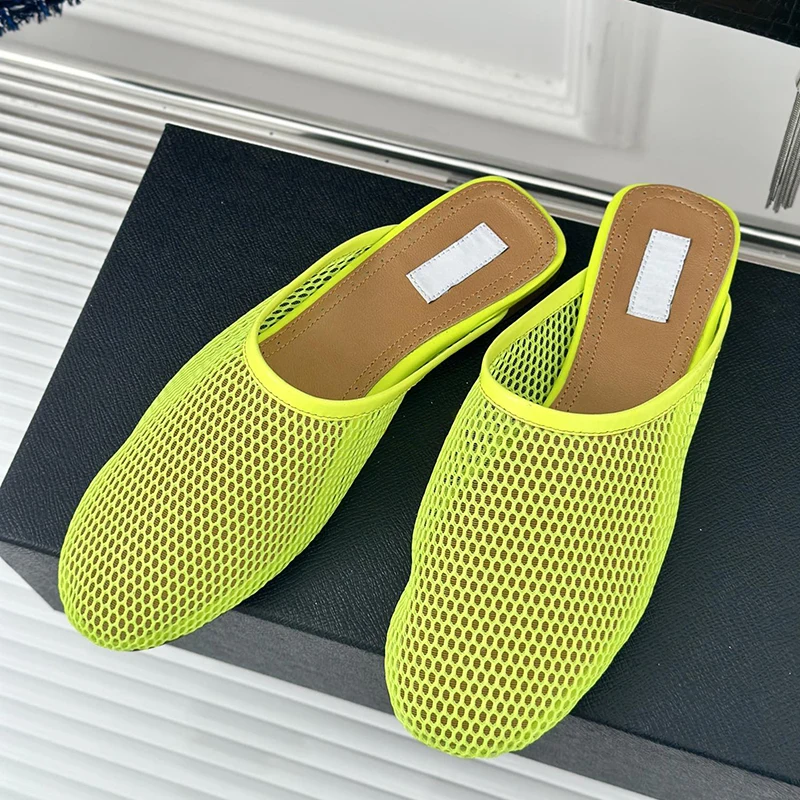 Leisure Retro Mesh Flat Bottom Half Slippers Various Colors Designer New Summer Lazy Mules Daily Walking Summer Beach Slides