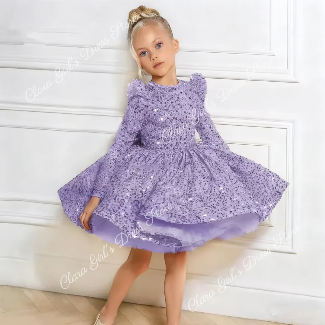 Великолепное платье с цветочным узором для девочек с блестками и длинными рукавами, пышное детское праздничное платье для девочек на свадьбу, день рождения, вечеринку, первое причастие