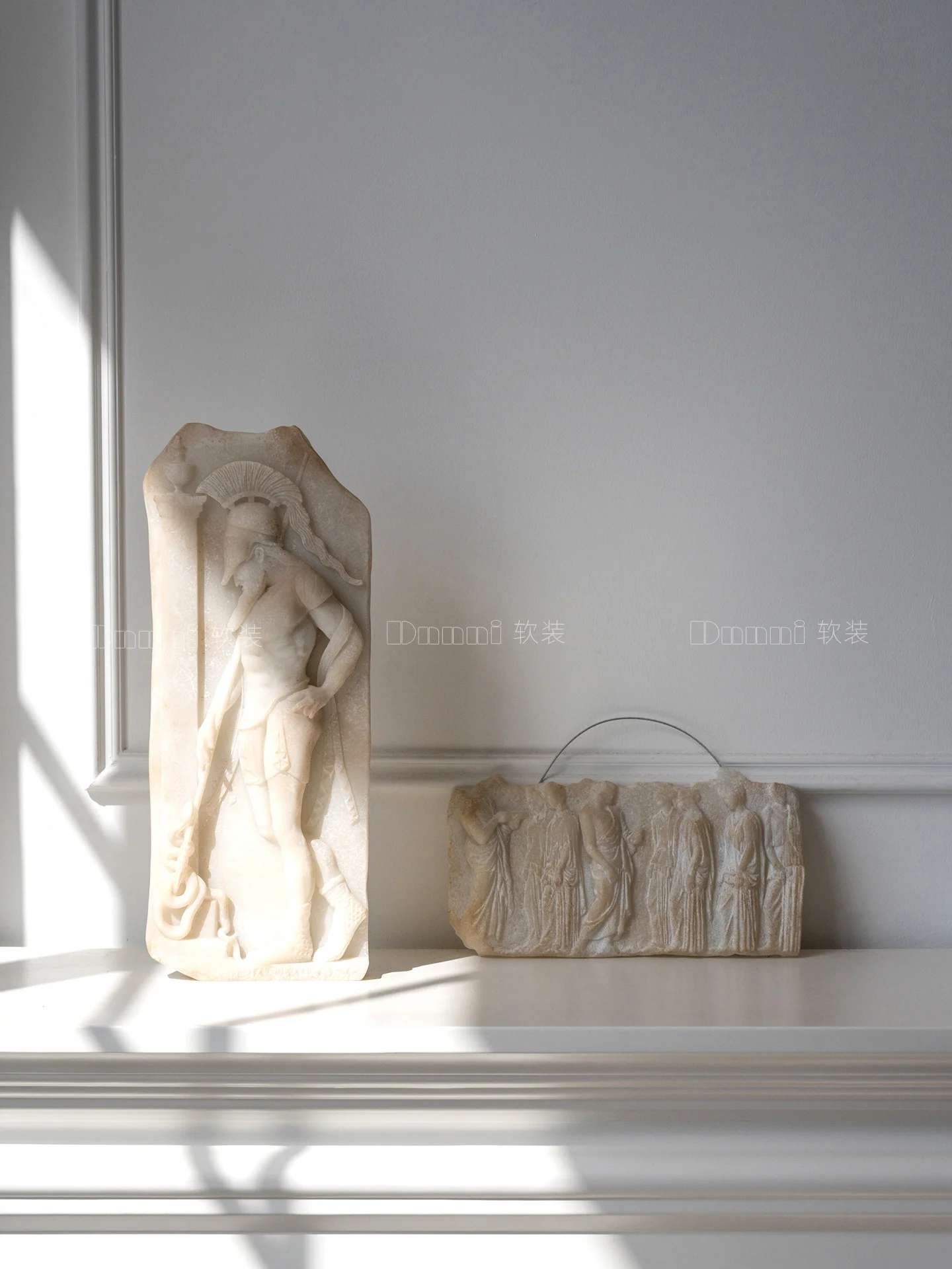 French-Style Vintage British Museum-Inspired Jade-Like Relief Sculpture Warrior Relief Decor Model Unit Villa Clubhouse