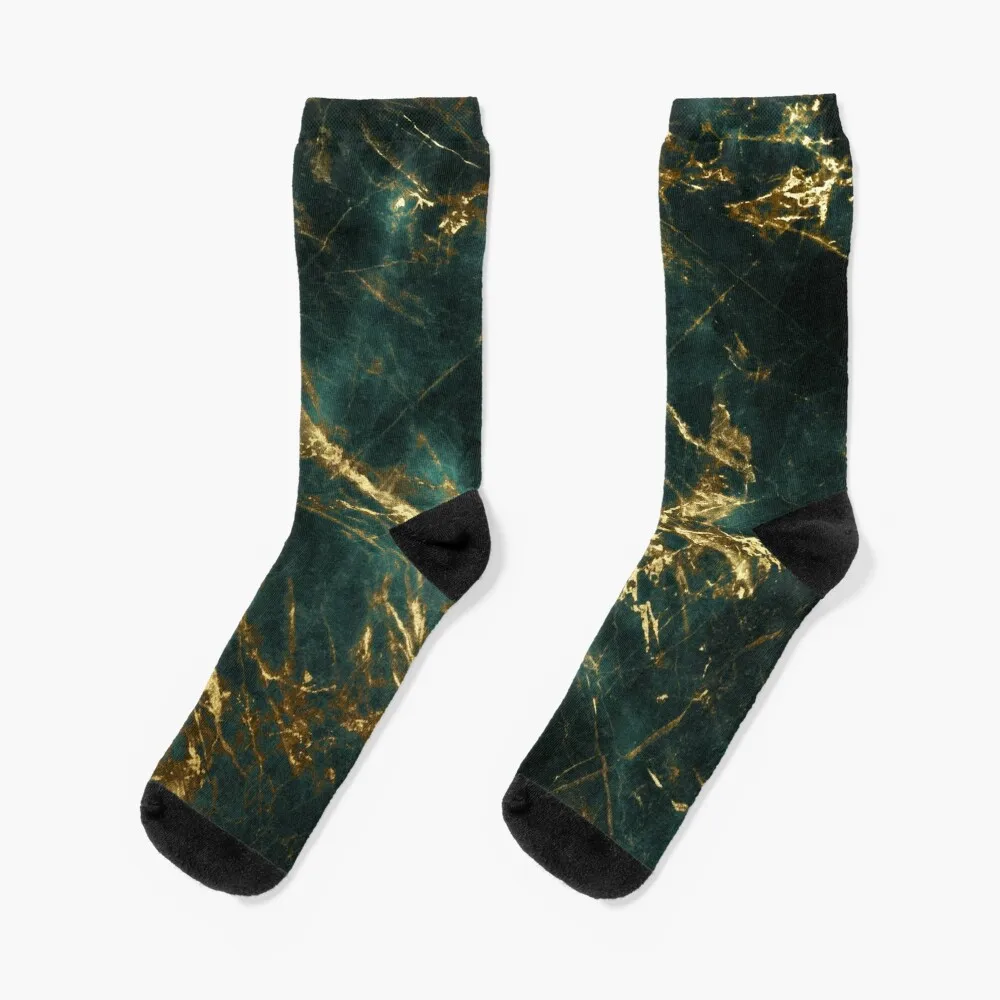 

Lavish (Faux) Velvet Green (Faux) Marble With Ornate (Faux) Gold Veins Socks basketball happy warm winter Socks For Man Women's