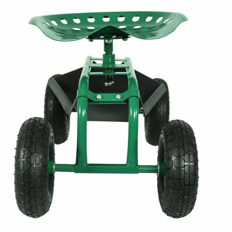 Movable garden seat car with 360-degree rotating seat and tool tray