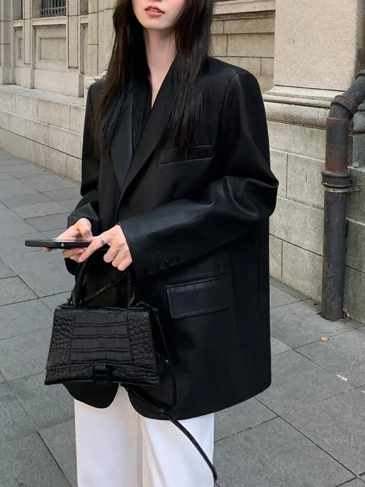 

Fashion Elegance New Lapel Office Suit Jacket Long Sleeve Single-breasted Formal Blazer Slim Fit Flap Pockets Autumn Blazer