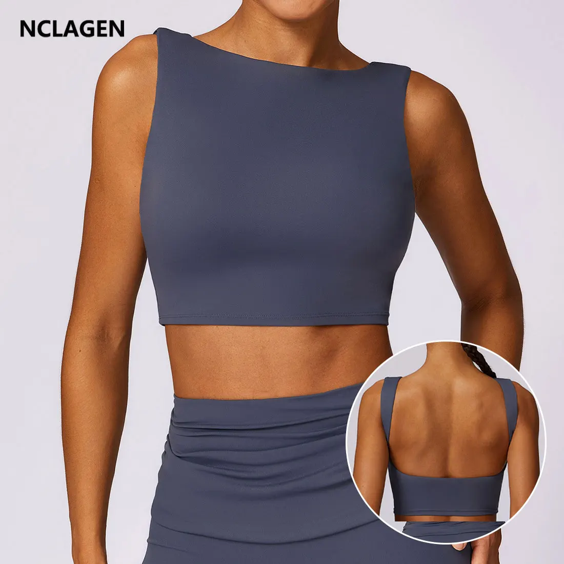 NCLAGEN Sports Bra Women Open Back Running Yoga Underwear Skin-friendly Soft & Cozy Slim Fit Fitness Crop Tank Top With Pads