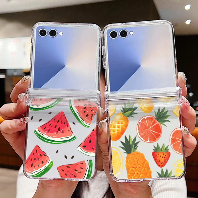 Für Samsung Galaxy Z Flip 7 Flip 5 Flip 6 Flip 4 Flip 3 5G Obstmuster stoßfest transparent hart PC faltbare Handyhülle