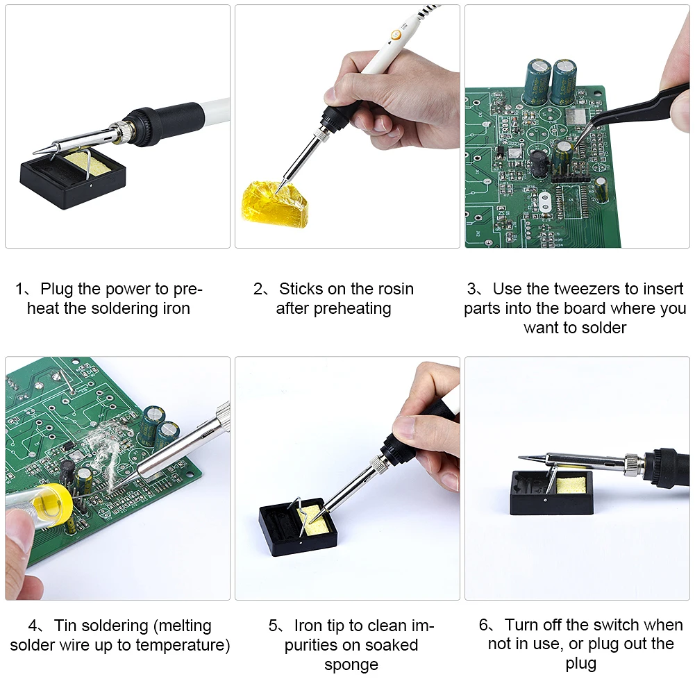 Qhtitec-電気はんだごて,60w調整可能な温度,220v,ミニハンドル,はんだごてチップ,溶接修理ツール