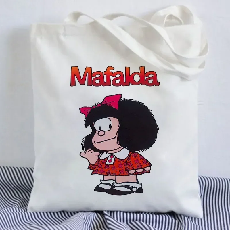 Kawaii Shopping Bag Mafalda Cute Anime Harajuku Canvas Bag Tote Bag Lady Handbag Large Capacity Shopper Bag Casual Shoulder Bag