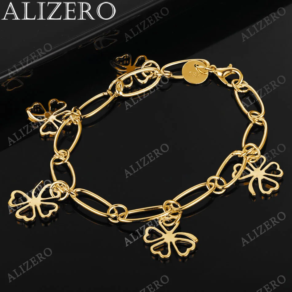 

ALIZERO 18K Gold Lucky Clover Bracelets For Women Wedding Party Gifts Fashion Jewelry Wholesale 925 Sterling Silver Bracelet