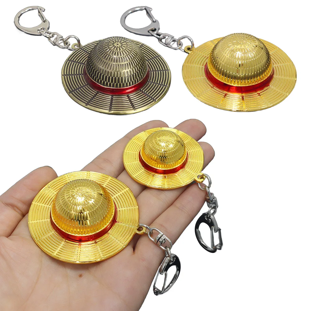 

Anime One Piece Metal Luffy Straw Hat Keychain Accessories for Car Keys Ring Cartoon Luffy Action Figures Key Chain Toys Gifts
