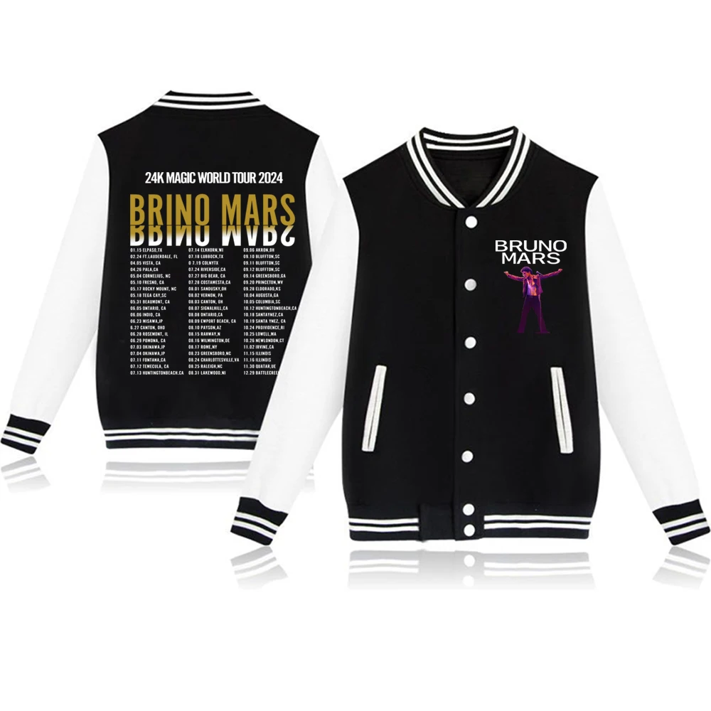 

Bruno Mars 24K MAGIC WORLD TOUR 2024 Baseball Uniform Hoodie Casual Fashion Jacket Men's Clothes